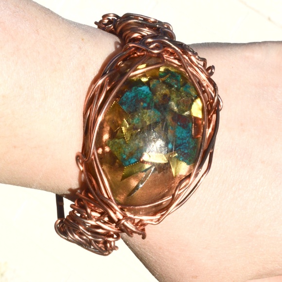 Conceptual Subculture Jewelry - Eilat Stone Brass Copper Herkimer Diamond Bracelet